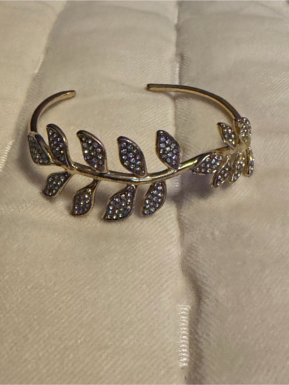 Stella & Dot Ivie Leaf Cuff - Gold Pave Crystal Statement Bracelet